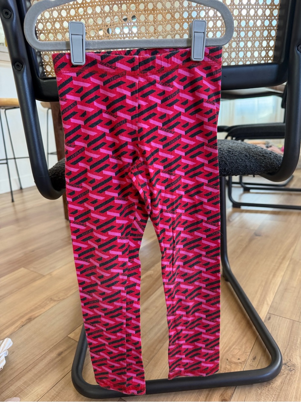 Versace Hot Pink and Black Geometric Kids Leggings